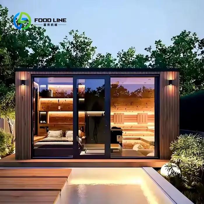 Sauna moderne de luxe en bois massif pour 2 à 6 personnes avec fonction vapeur sèche, four électriqu