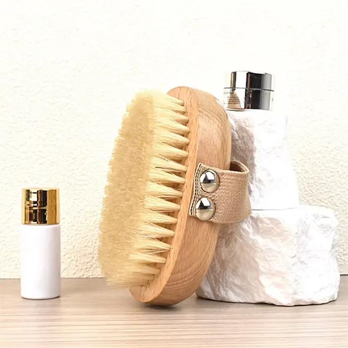 Brosse corporelle en bois pour SPA, poils de sanglier naturels, peau sèche organique, brosses de dou
