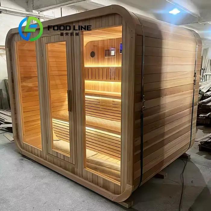 Sauna sec extérieur moderne en cèdre rouge et cèdre de l'Ontario, forme cube, luxe, pour gym, fitnes