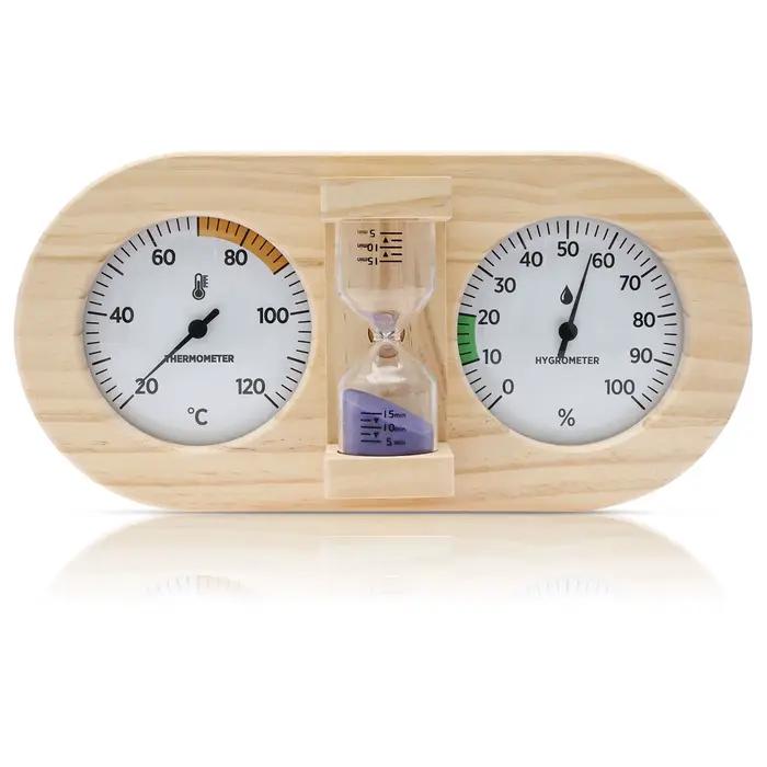 Thermomètre et hygromètre 2 en 1 pour sauna avec minuteur en forme de sablier de 15 minutes, jauge d