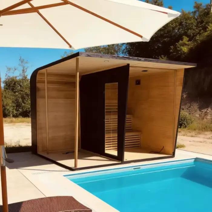 Sauna traditionnel extérieur personnalisé pour 2 à 6 personnes, design en bois de cèdre noir imprimé