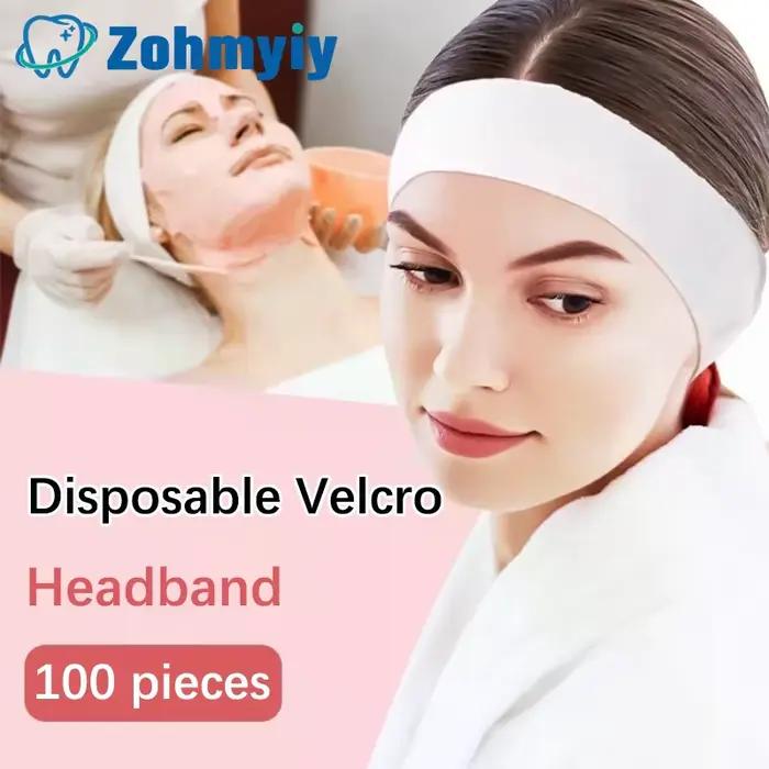 100 pièces jetables Spa bandeaux pour le visage extensible Non-tissé doux soins de la peau bandeau avec fermeture pratique pour Salon de beauté