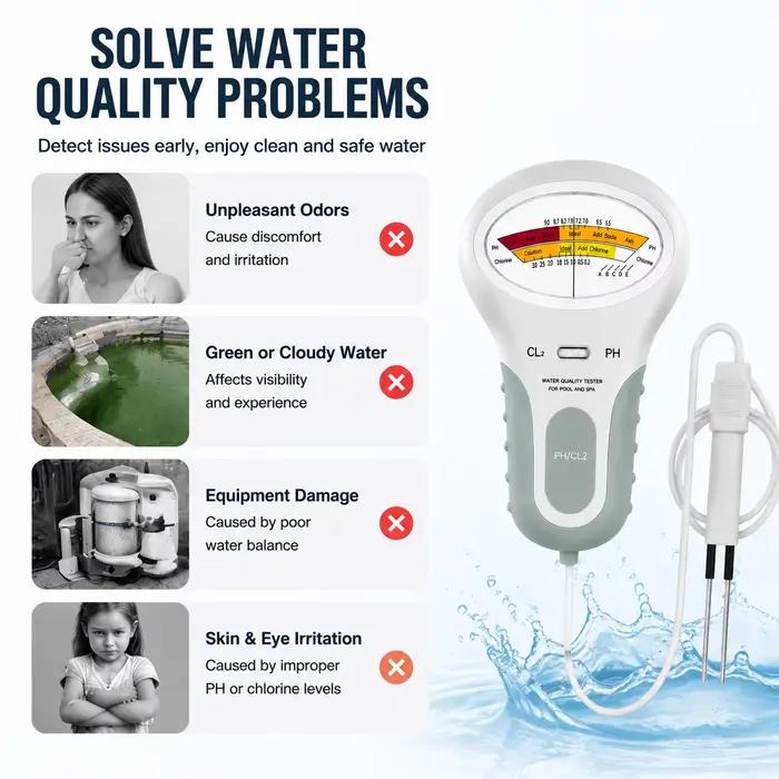 Kit de testeur d'eau double pH et chlore pour piscine spa aquarium bain à remous facile à utiliser pour maintenir la qualité de l'eau