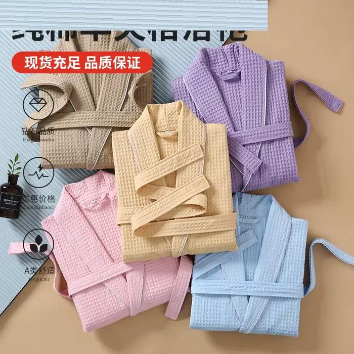 Peignoir gaufré hôtel beauté serviette de bain pour Couples 100% coton Robe gaufrée hommes femmes printemps automne