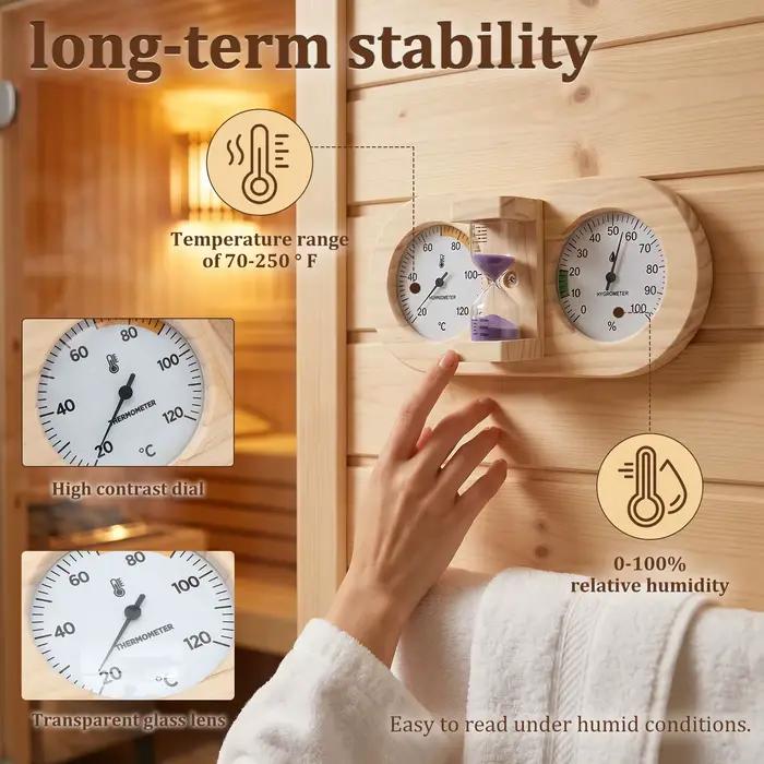 Thermomètre et hygromètre 2 en 1 pour sauna avec minuteur en forme de sablier de 15 minutes