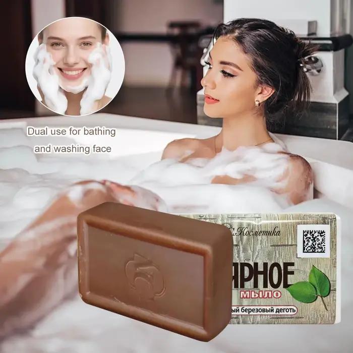Savon au goudron de bouleau russe pour peau sèche grasse et mixte nettoyage en profondeur exfoliation et hydratation contrôle du sébum pour tous les âges et occasions spéciales
