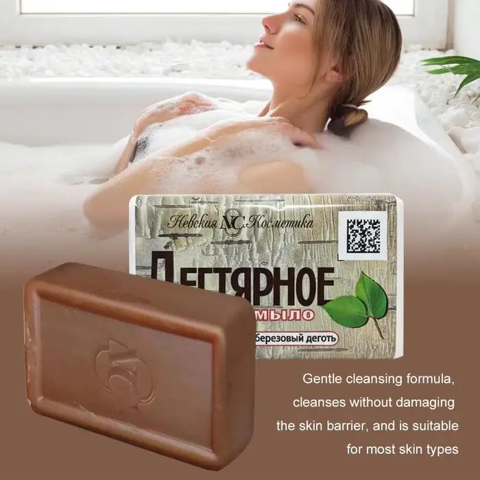 Savon au goudron de bouleau russe pour peau sèche grasse et mixte nettoyage en profondeur exfoliation et hydratation contrôle du sébum pour tous les âges et occasions spéciales