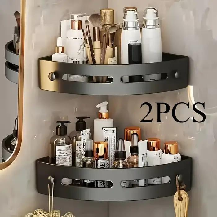 Lot de 2 paniers d'angle de douche, support de rangement mural noir pour salle de bain, étagère orga