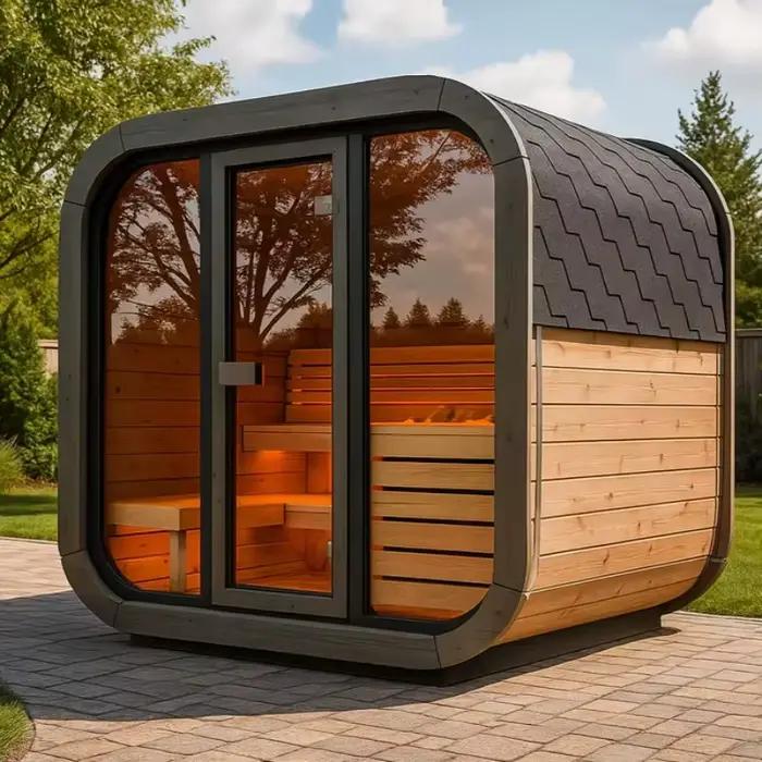 Sauna extérieur en bois massif personnalisé pour 3-4 personnes, sauna à vapeur moderne de luxe en cè