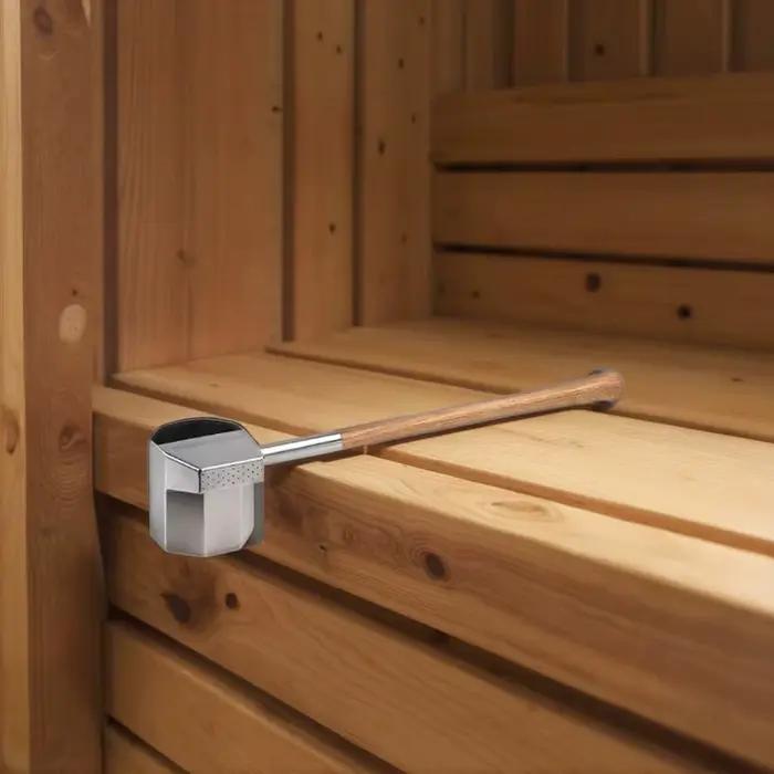 Louche de sauna moderne en bois de hêtre et acier inoxydable pour détente et bien-être occasions spéciales