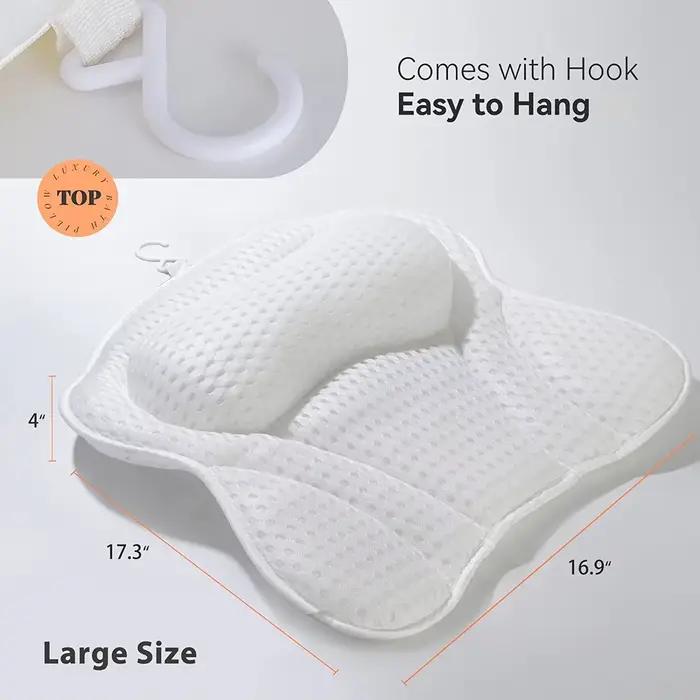 Oreiller de bain spa doux pour cou et dos avec ventouses fortes et maille d'air épaisse adaptable à toutes les surfaces de baignoire pour une relaxation maximale