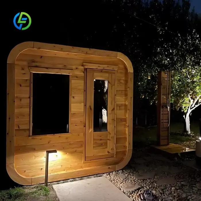 Sauna cube personnalisable résistant aux intempéries en bois de pin rouge pour terrasse design moderne bain de vapeur humide à offrir pour occasions spéciales