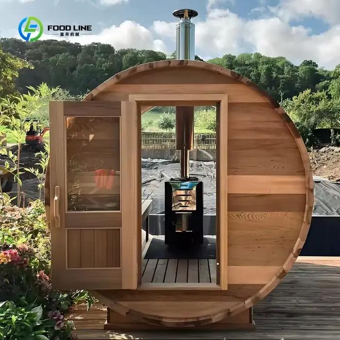 Sauna extérieur en cèdre rouge et hemlock pour 5 personnes, style moderne, jardin, villa, bien-être et relaxation, contrôle numérique, résistance aux intempéries