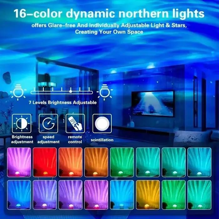 Lampe de projection rotative Aurora avec 16 effets de lumière changeants pour chambre et événements spéciaux