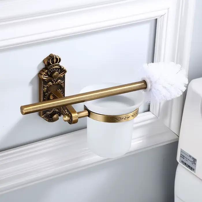 Porte-brosse mural en aluminium laiton antique avec tasse en verre nickel brillant élégant pour salle de bains occasions spéciales