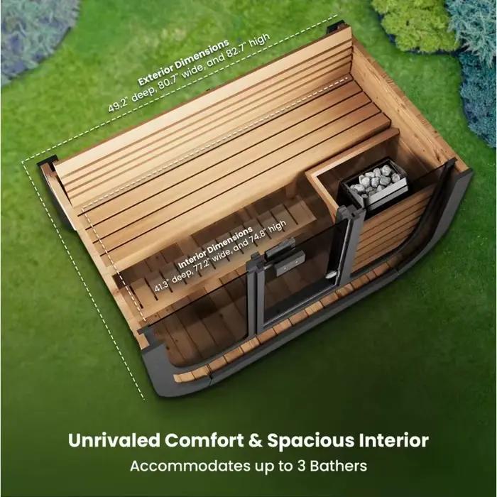 Sauna extérieur en bois massif personnalisable pour 3-4 personnes avec chauffage à bois ou électrique pour spa, villa, hôtel, parc et cour intérieure ou extérieure