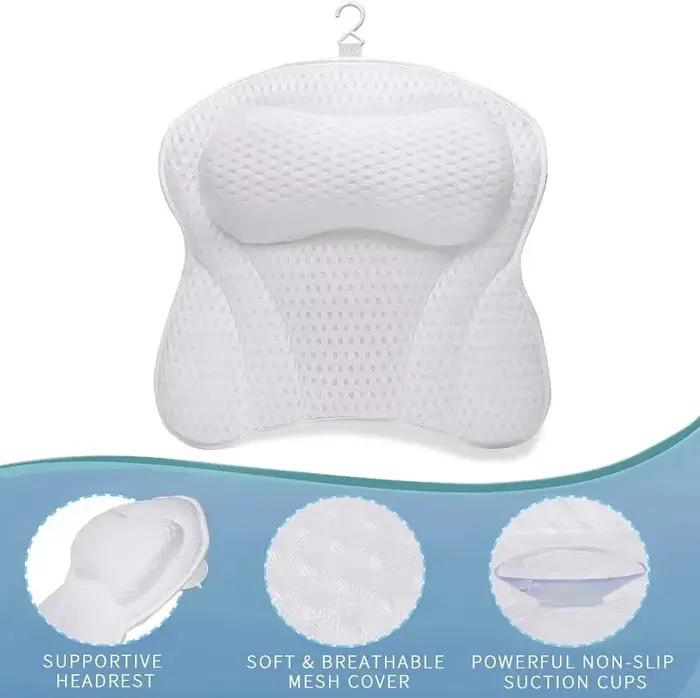 Oreiller de bain spa doux pour cou et dos avec ventouses fortes et maille d'air épaisse adaptable à toutes les surfaces de baignoire pour une relaxation maximale