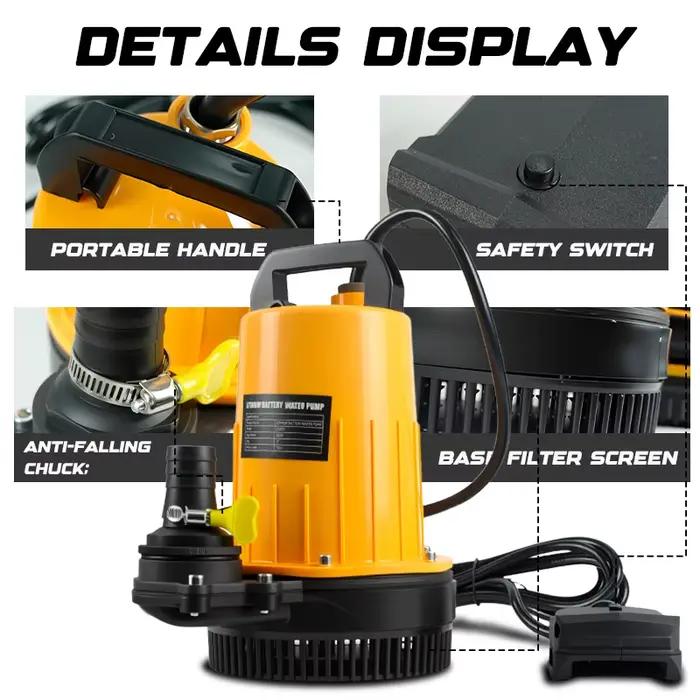 Pompe submersible portable sans fil pour eau avec haute pression application submersible pour vidange et maintenance maison et piscine