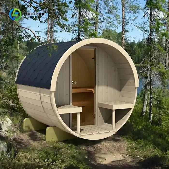 Sauna extérieur en cèdre rouge et hemlock pour 5 personnes, style moderne, jardin, villa, bien-être et relaxation, contrôle numérique, résistance aux intempéries